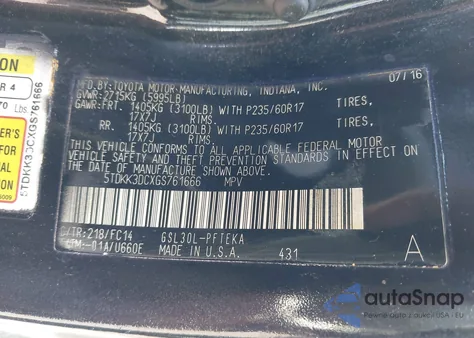 2016 Toyota Sienna Le 7 Passenger from USA, damaged, VIN 5TDKK3DCXGS761666